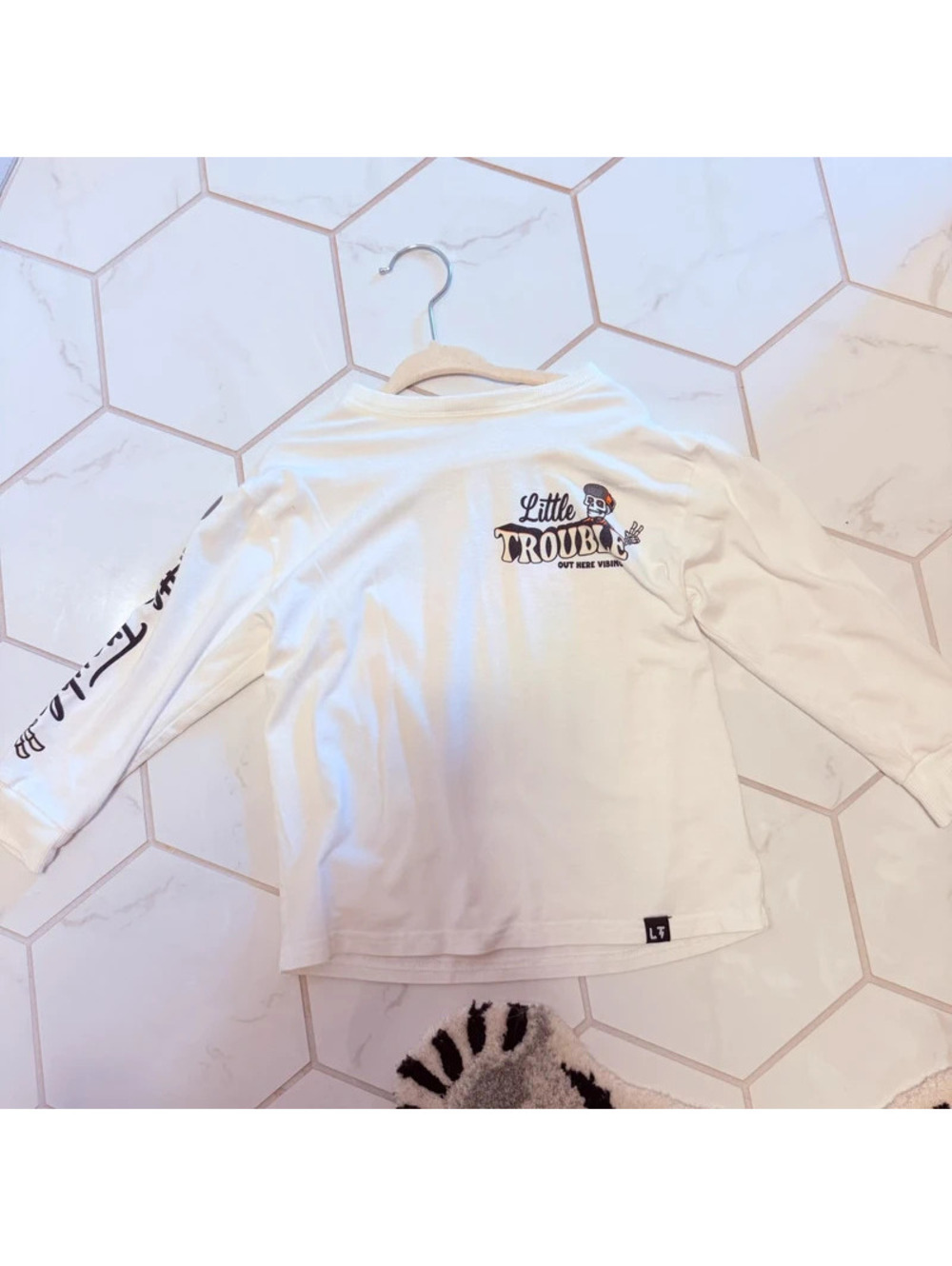 Little trouble white long sleeve tee